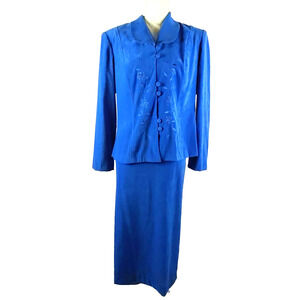 Miss Dorby Womens Skirt Suit size 14 Faux Suede Blue Career Church